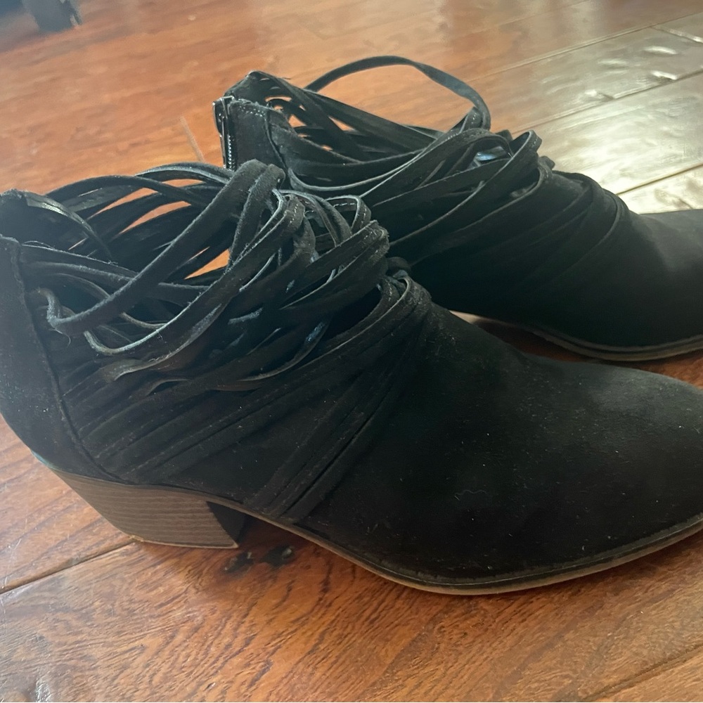 Fergalicious by Ferige, Black Suede Booties. Women’s size 8.5